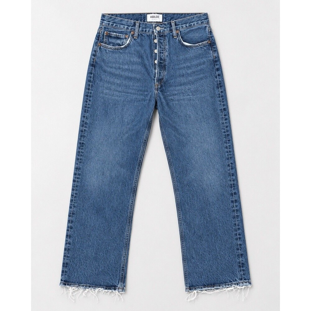 AGOLDE Women’s 29 High Rise Straight Leg Jeans Organic Cotton Raw Hem Button Fly